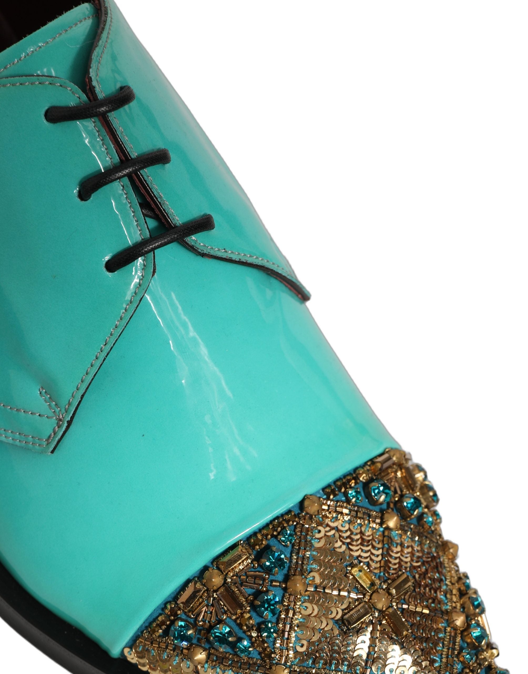 Dolce & Gabbana Aqua Blue Verzierte Derby-Abendschuhe-1