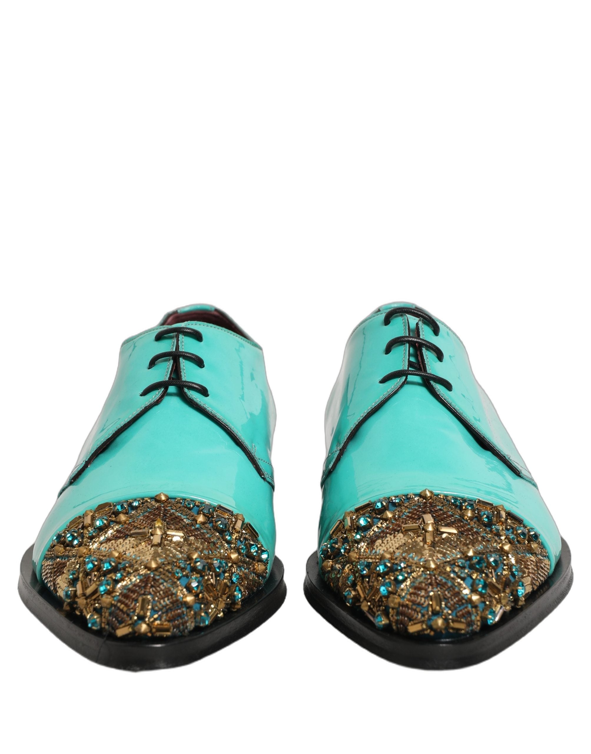 Dolce & Gabbana Aqua Blue Verzierte Derby-Abendschuhe-2