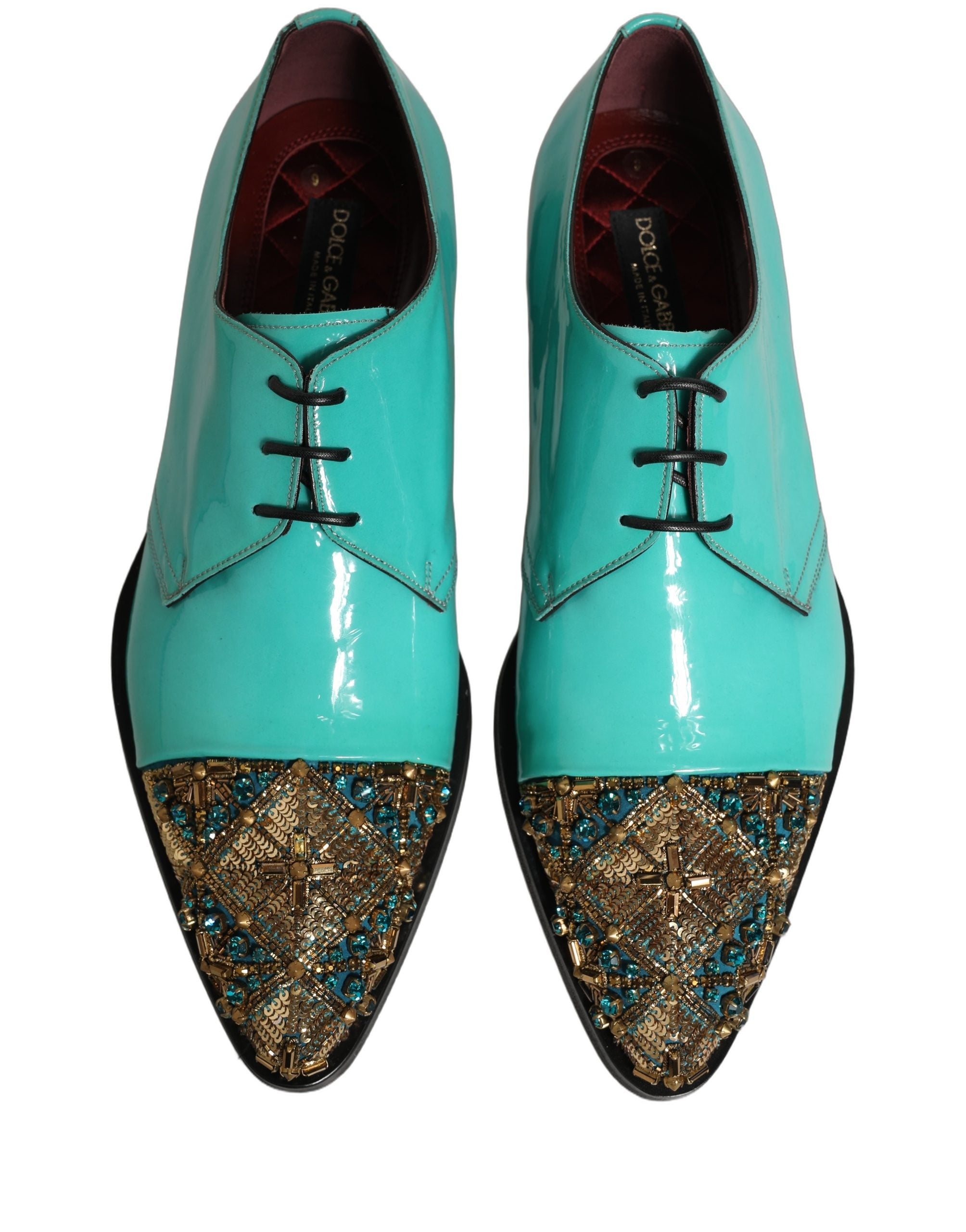Dolce & Gabbana Aqua Blue Verzierte Derby-Abendschuhe-3