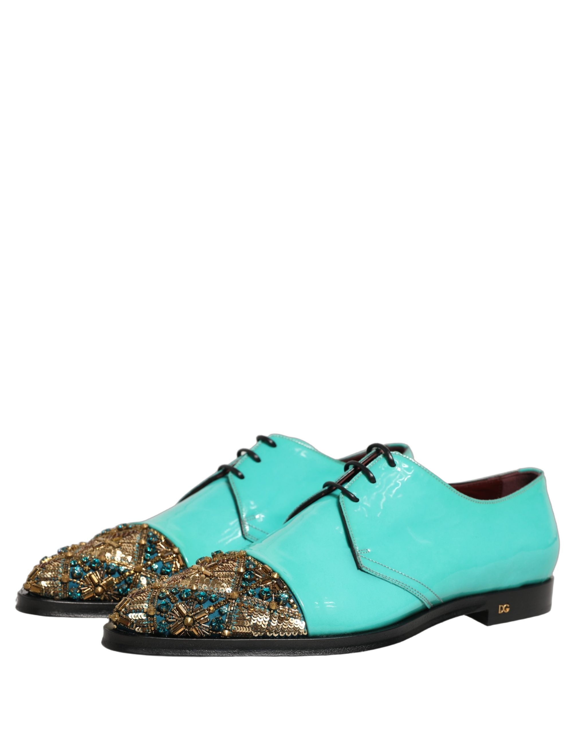 Dolce & Gabbana Aqua Blue Verzierte Derby-Abendschuhe-4
