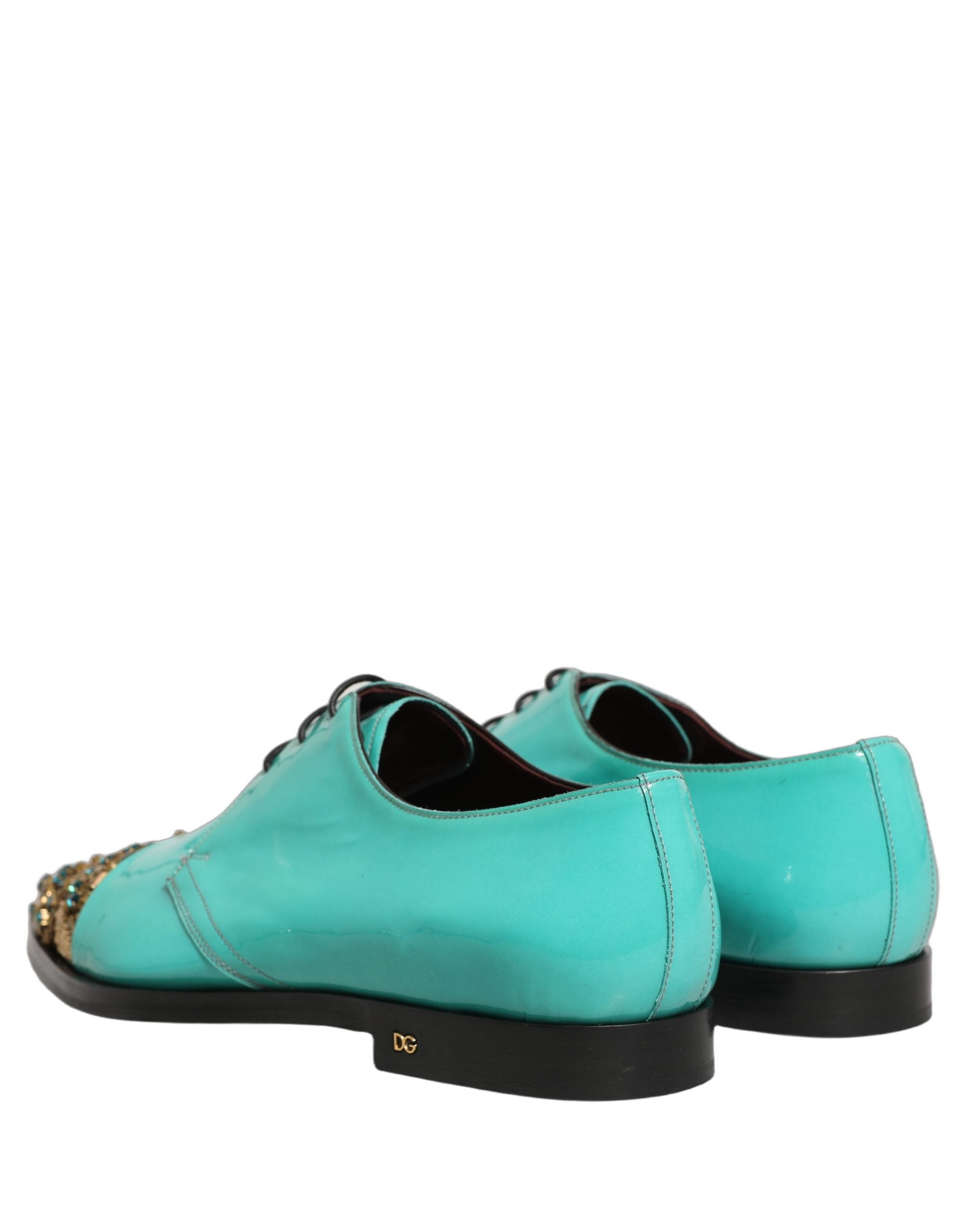 Dolce & Gabbana Aqua Blue Verzierte Derby-Abendschuhe-5