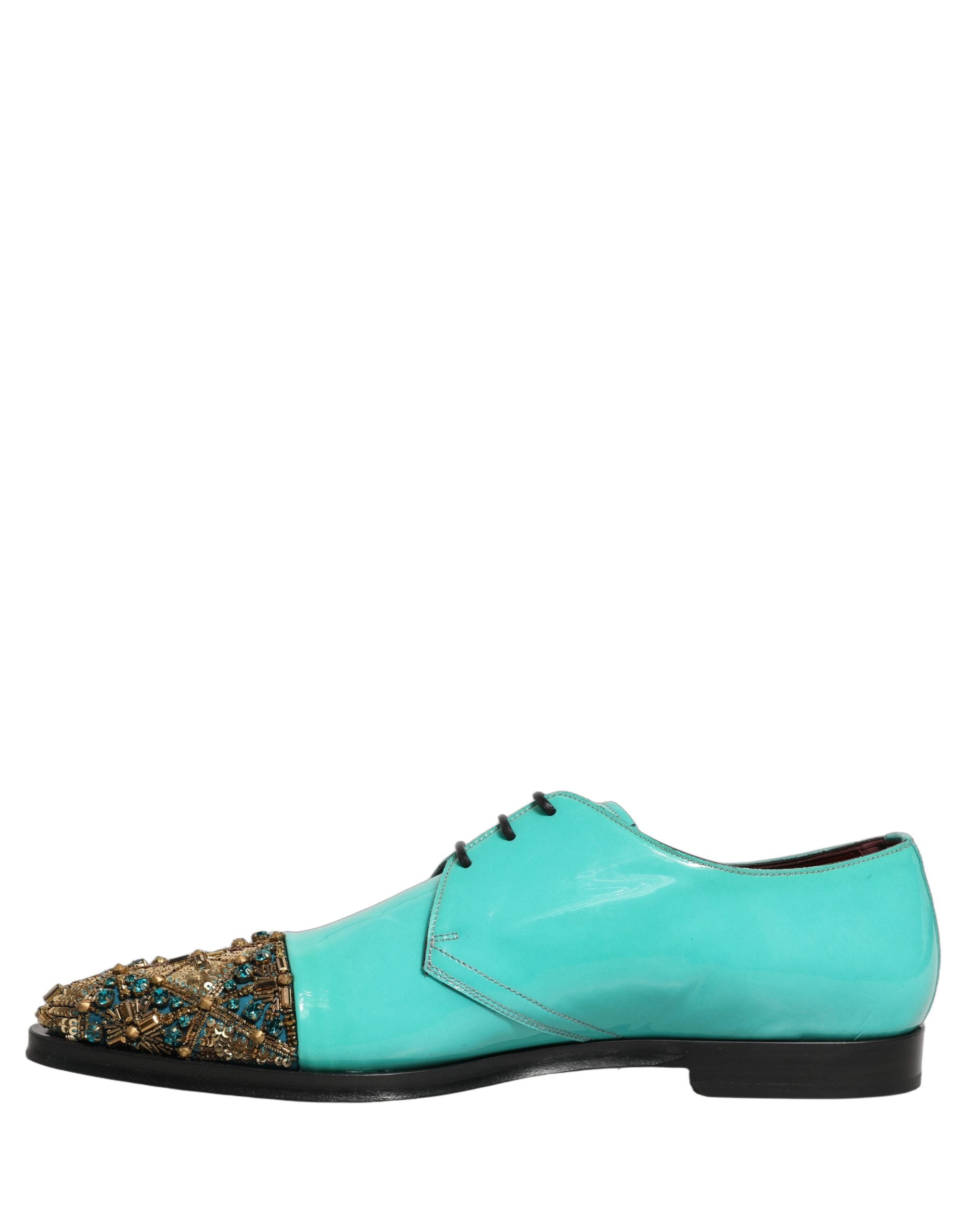 Dolce & Gabbana Aqua Blue Verzierte Derby-Abendschuhe-6