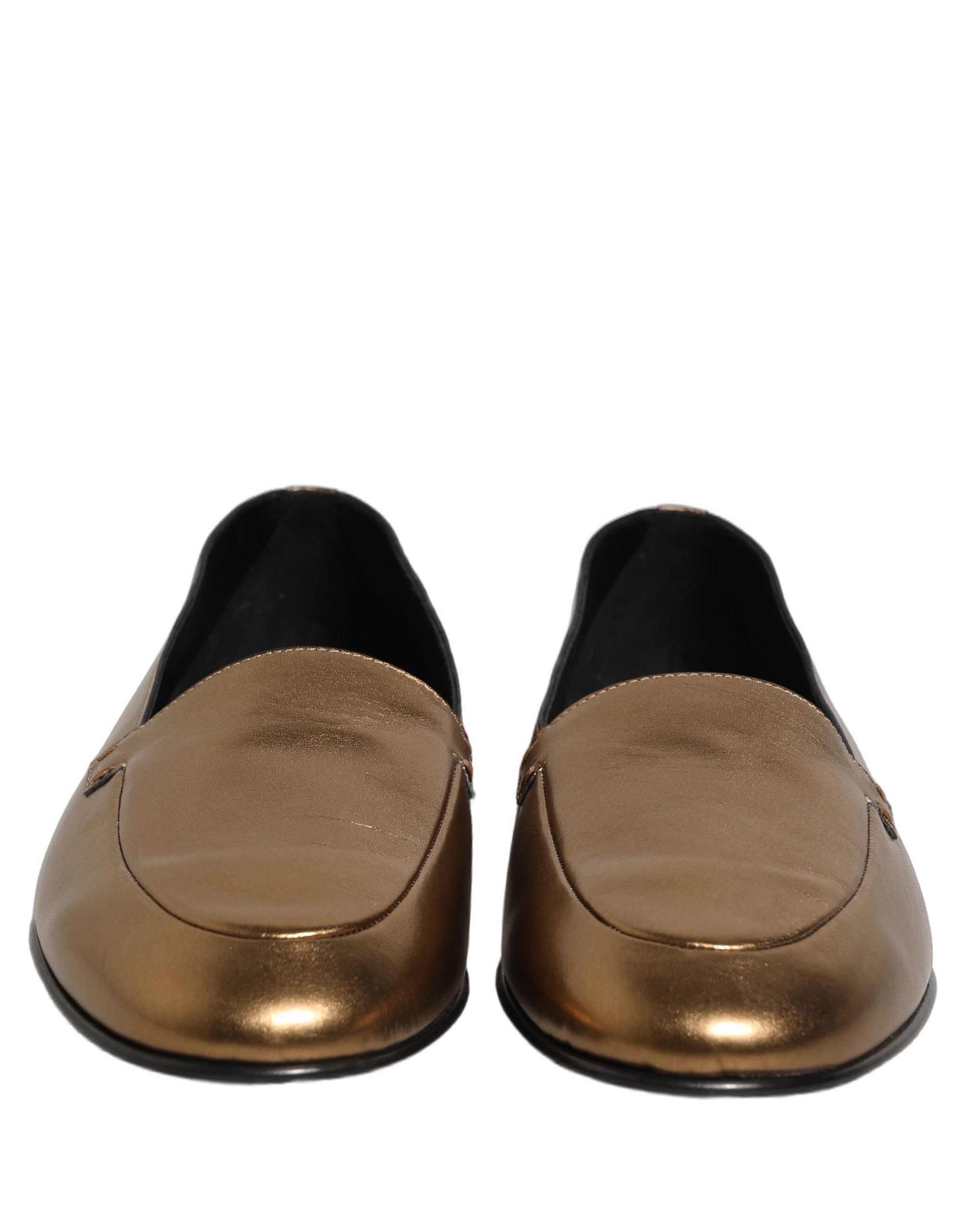 Dolce & Gabbana Goldfarbene Leder DG Logo Slipper Loafer für Herren-2