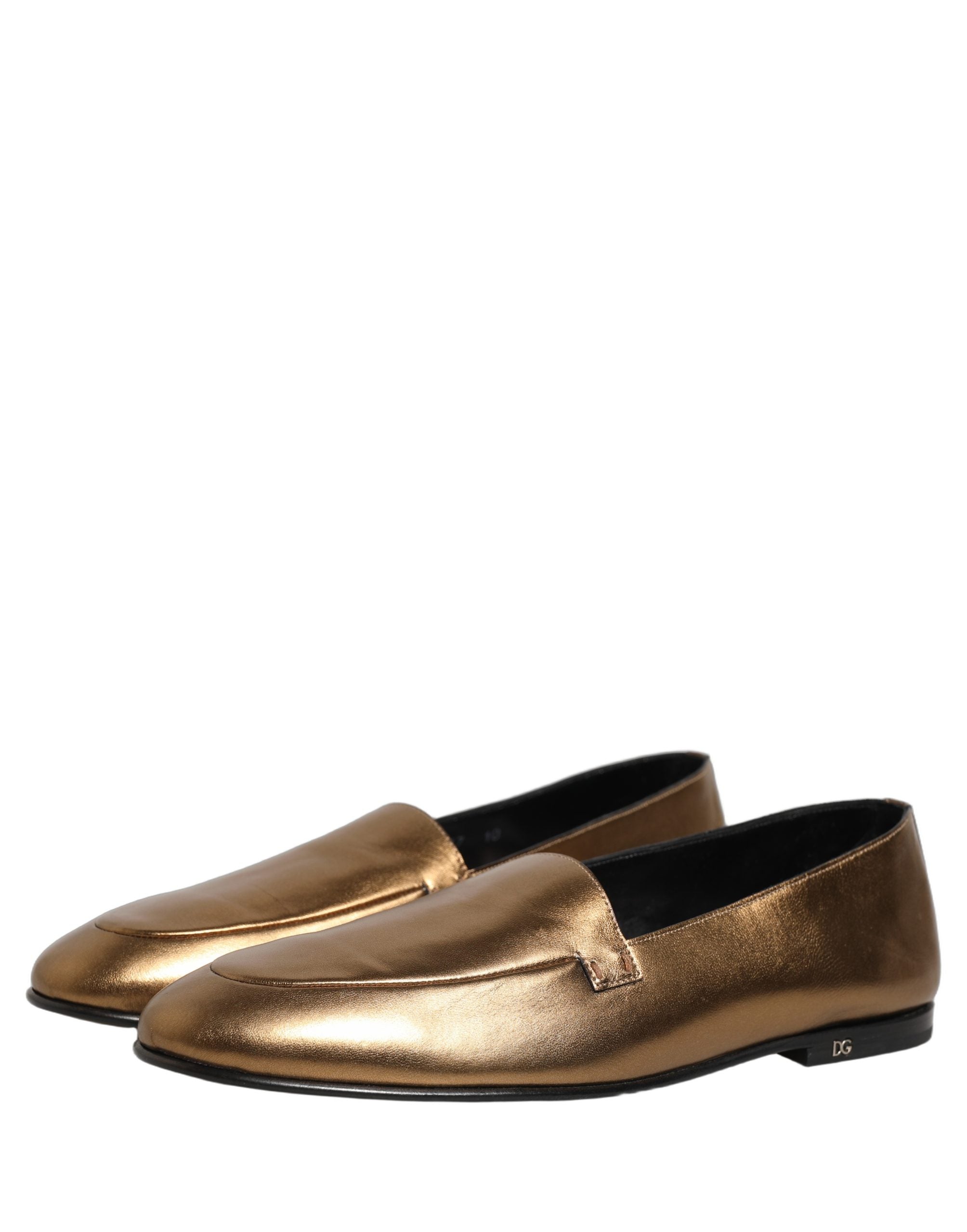 Dolce & Gabbana Goldfarbene Leder DG Logo Slipper Loafer für Herren-4