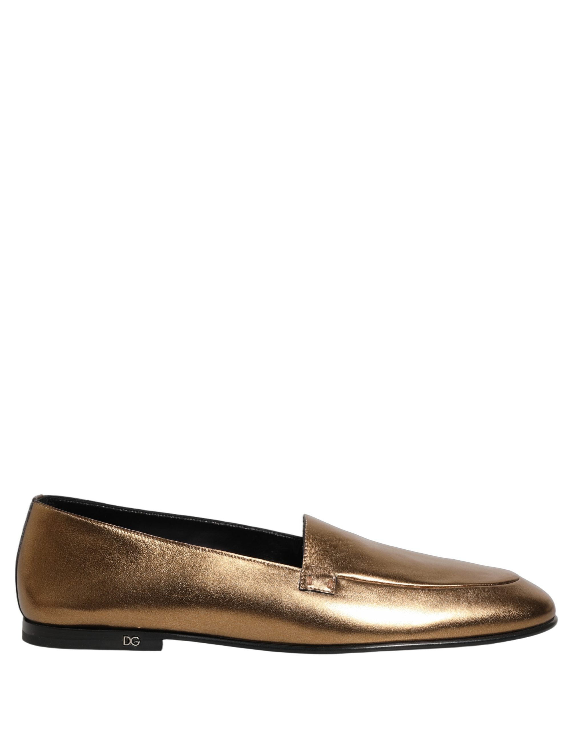 Dolce & Gabbana Goldfarbene Leder DG Logo Slipper Loafer für Herren-8