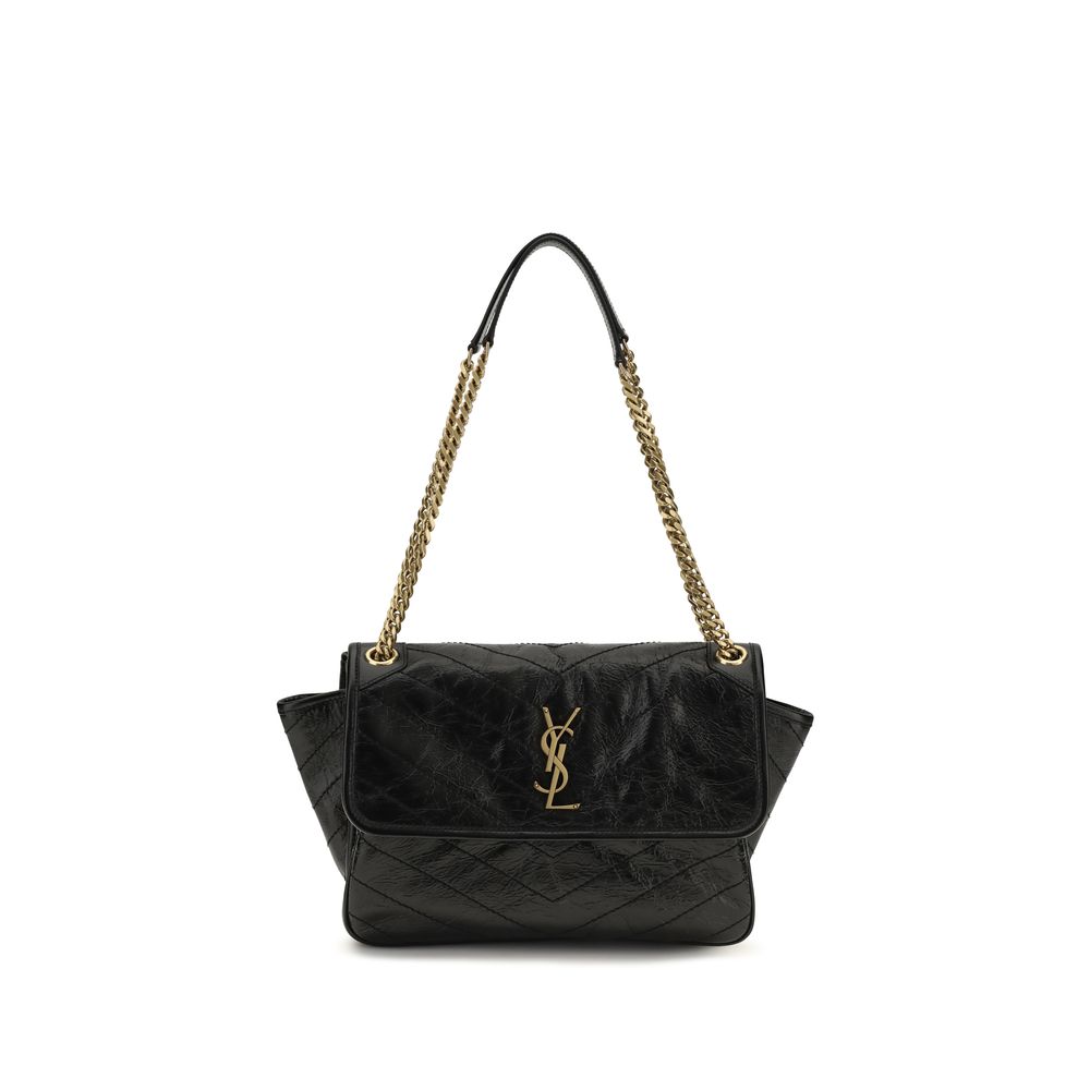 Saint Laurent Schwarze Bos Taurus Kalbsleder Schultertasche-1