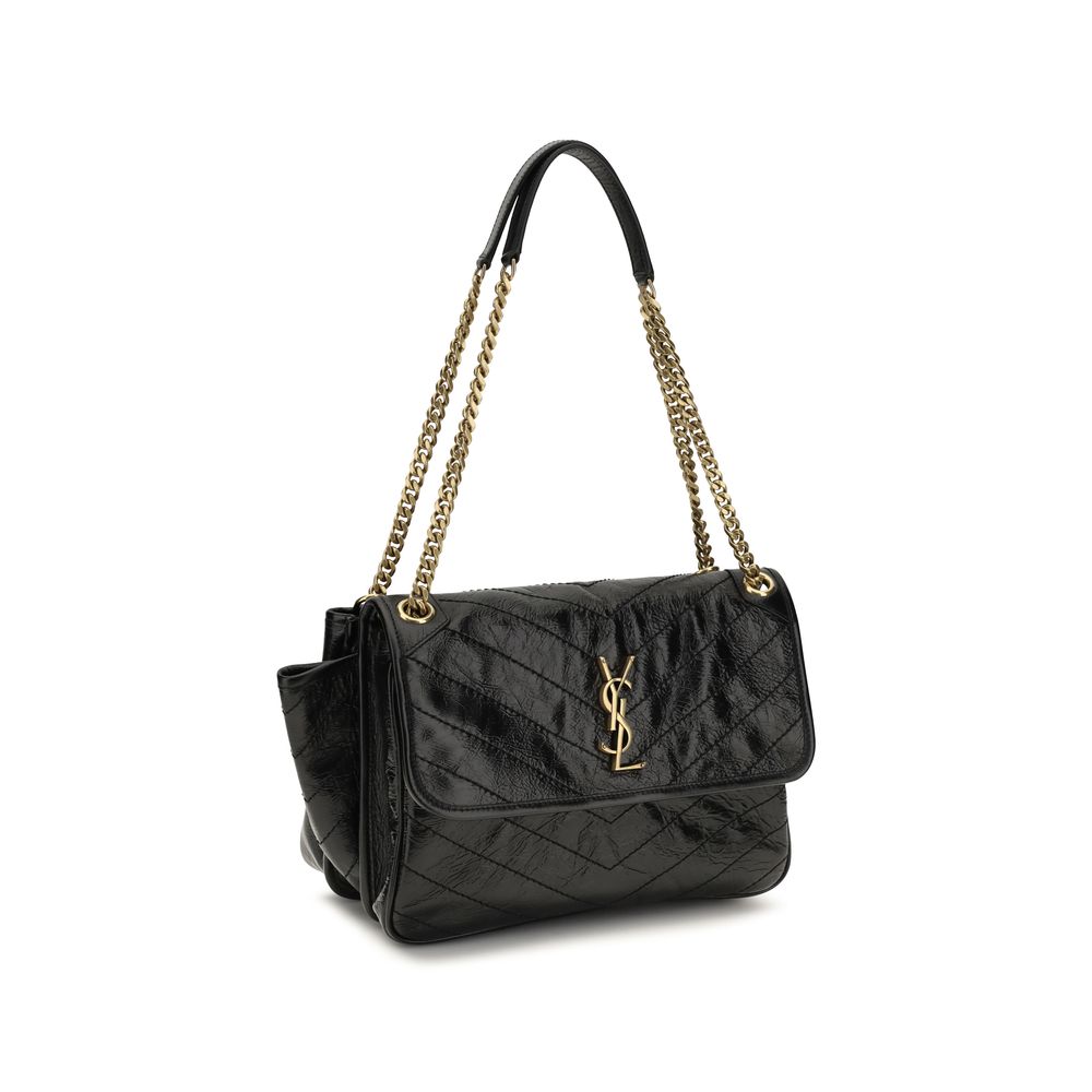 Saint Laurent Schwarze Bos Taurus Kalbsleder Schultertasche-2