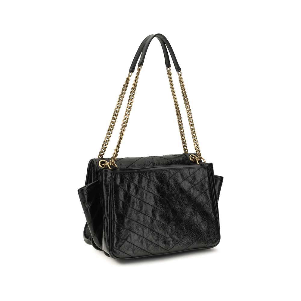 Saint Laurent Schwarze Bos Taurus Kalbsleder Schultertasche-3