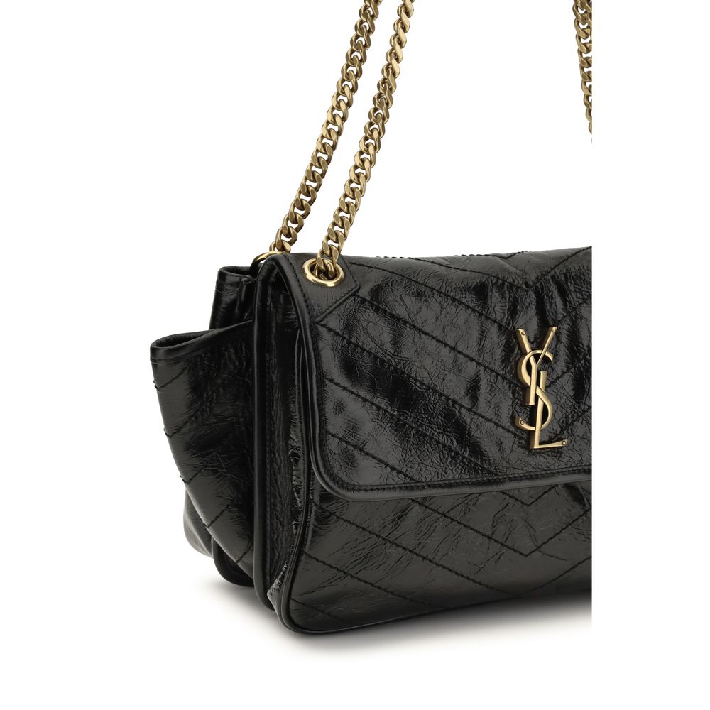 Saint Laurent Schwarze Bos Taurus Kalbsleder Schultertasche-4