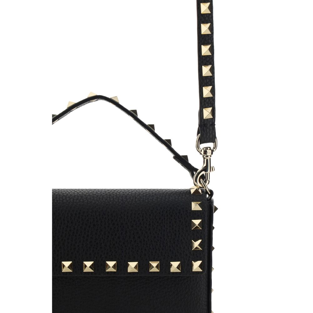 Valentino Garavani Schwarze Bos Taurus Kalbsleder Schultertasche-4