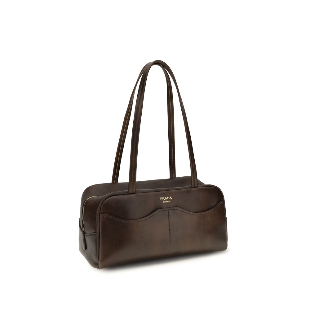 Prada Braune Kalbsleder Bos Taurus Schultertasche-2