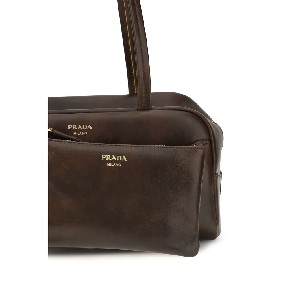 Prada Braune Kalbsleder Bos Taurus Schultertasche-4