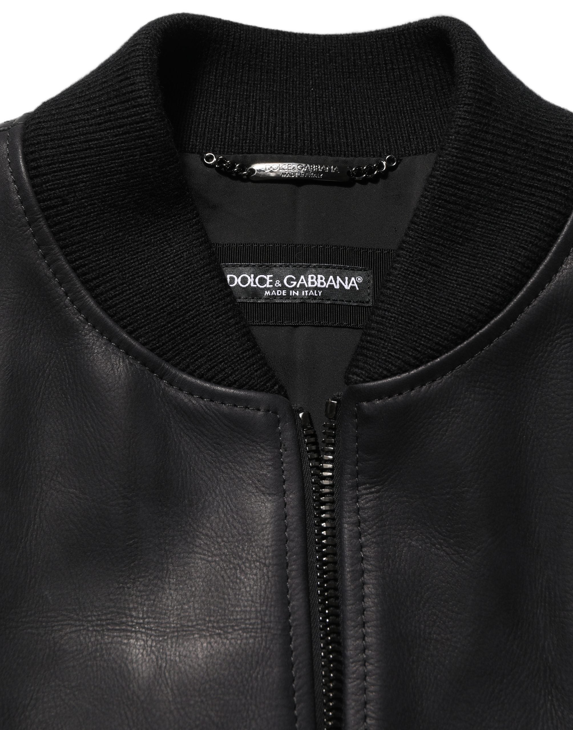 Dolce & Gabbana Men's Black Leather Full Zip Biker Jacket-1