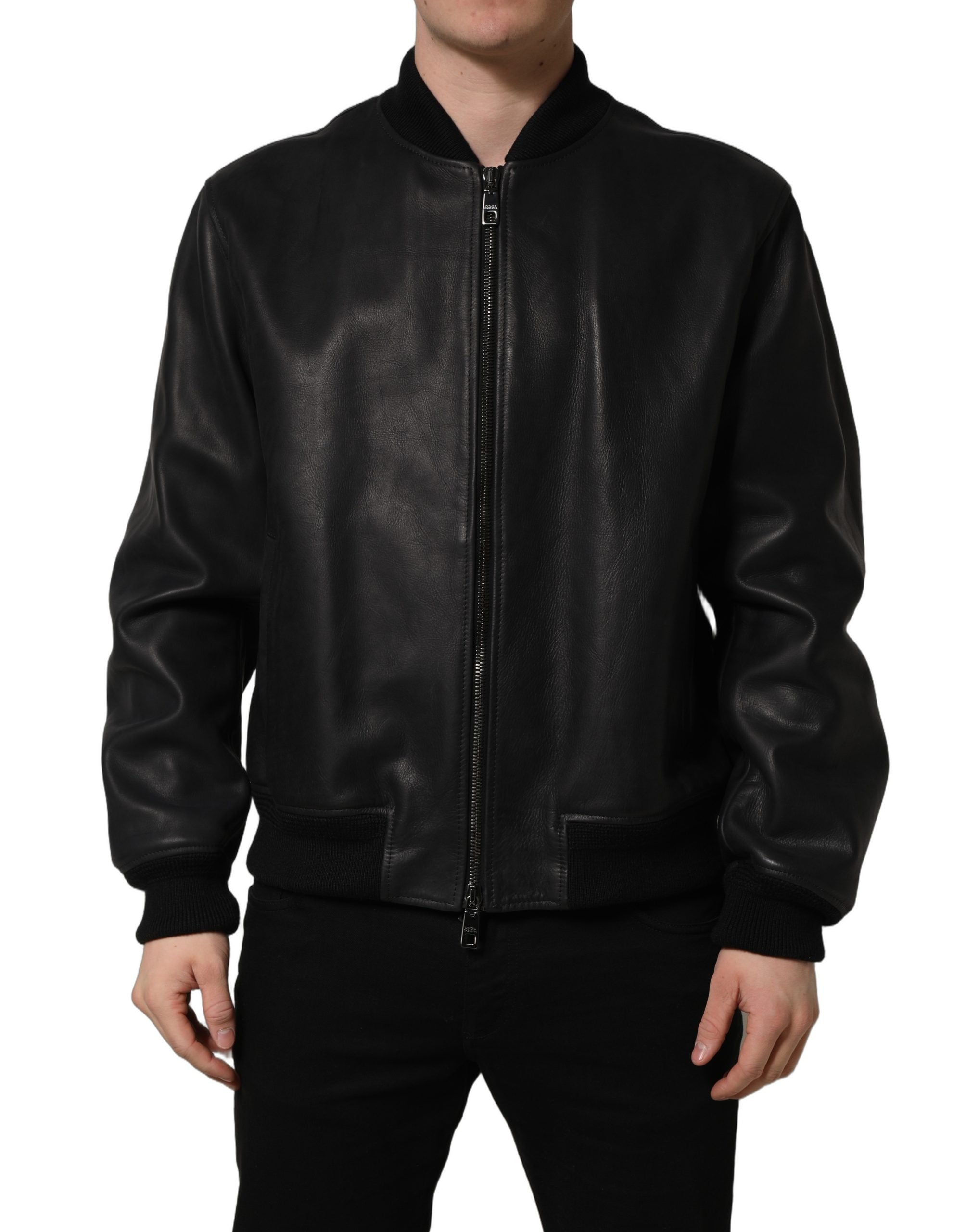 Dolce & Gabbana Men's Black Leather Full Zip Biker Jacket-3