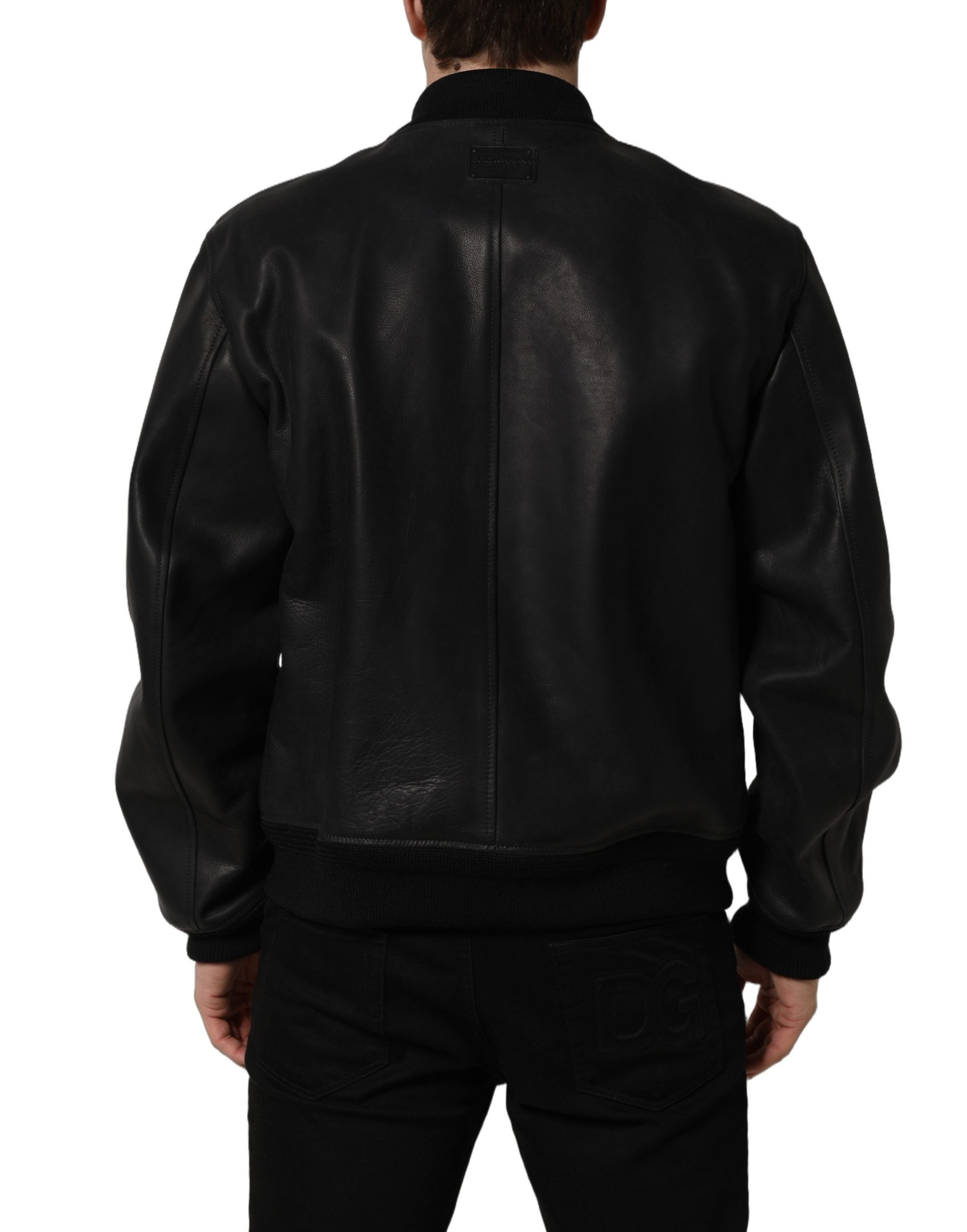 Dolce & Gabbana Men's Black Leather Full Zip Biker Jacket-5