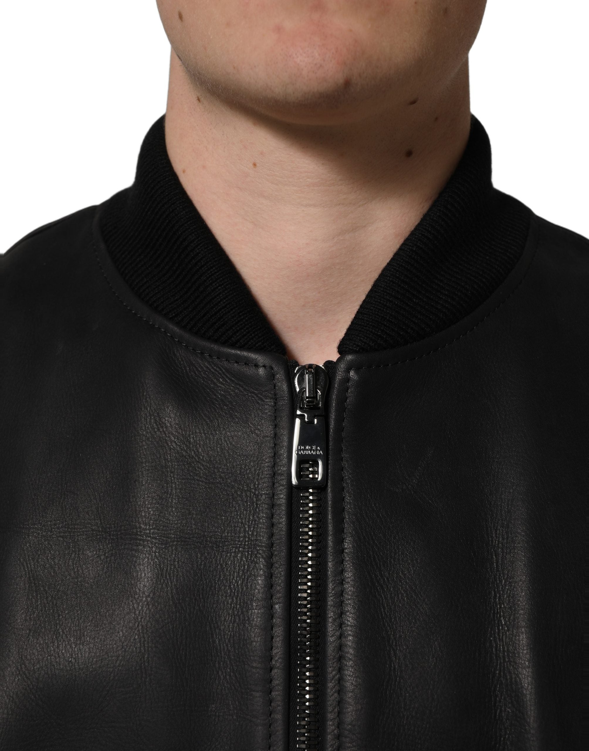 Dolce & Gabbana Men's Black Leather Full Zip Biker Jacket-6