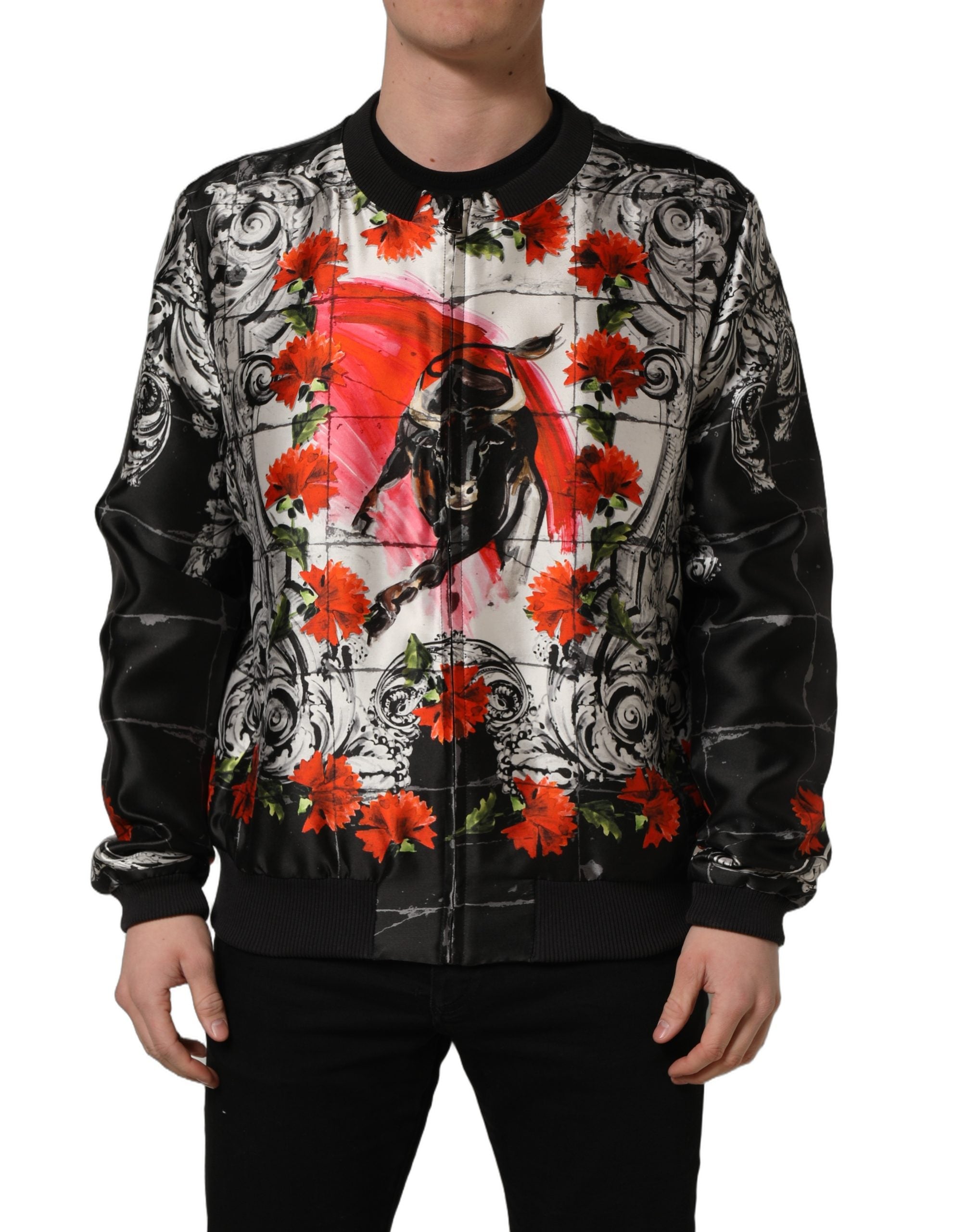 Dolce & Gabbana Multicolor Majolica Bull Print Bomber Jacket-2