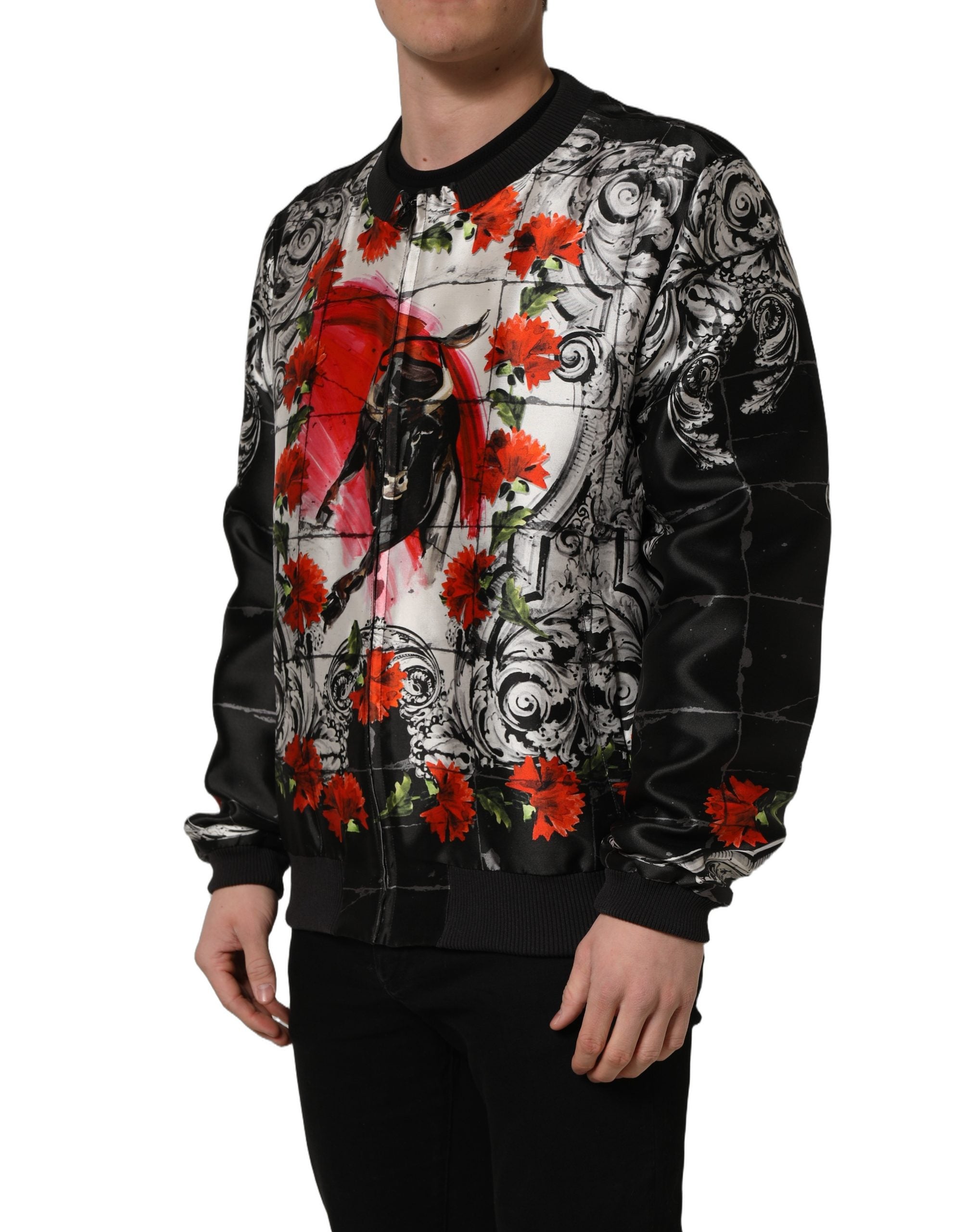 Dolce & Gabbana Multicolor Majolica Bull Print Bomber Jacket-4