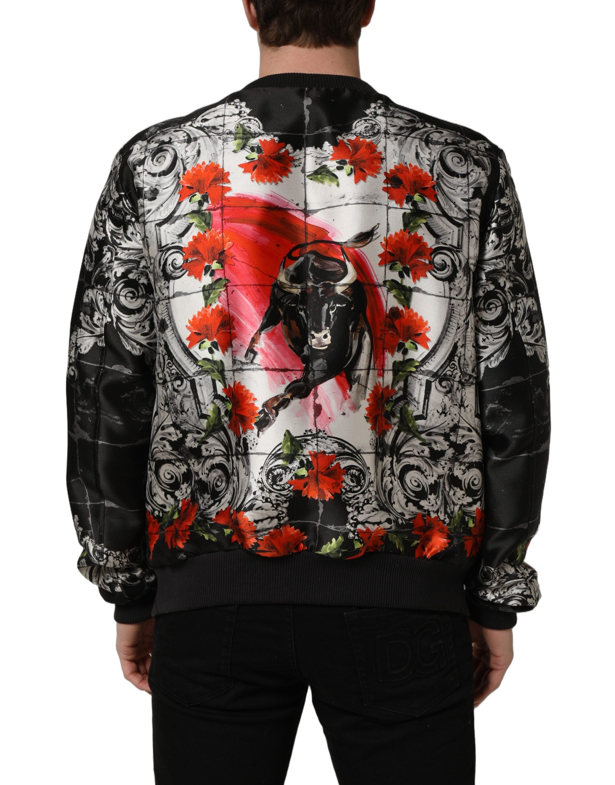 Dolce & Gabbana Multicolor Majolica Bull Print Bomber Jacket-5