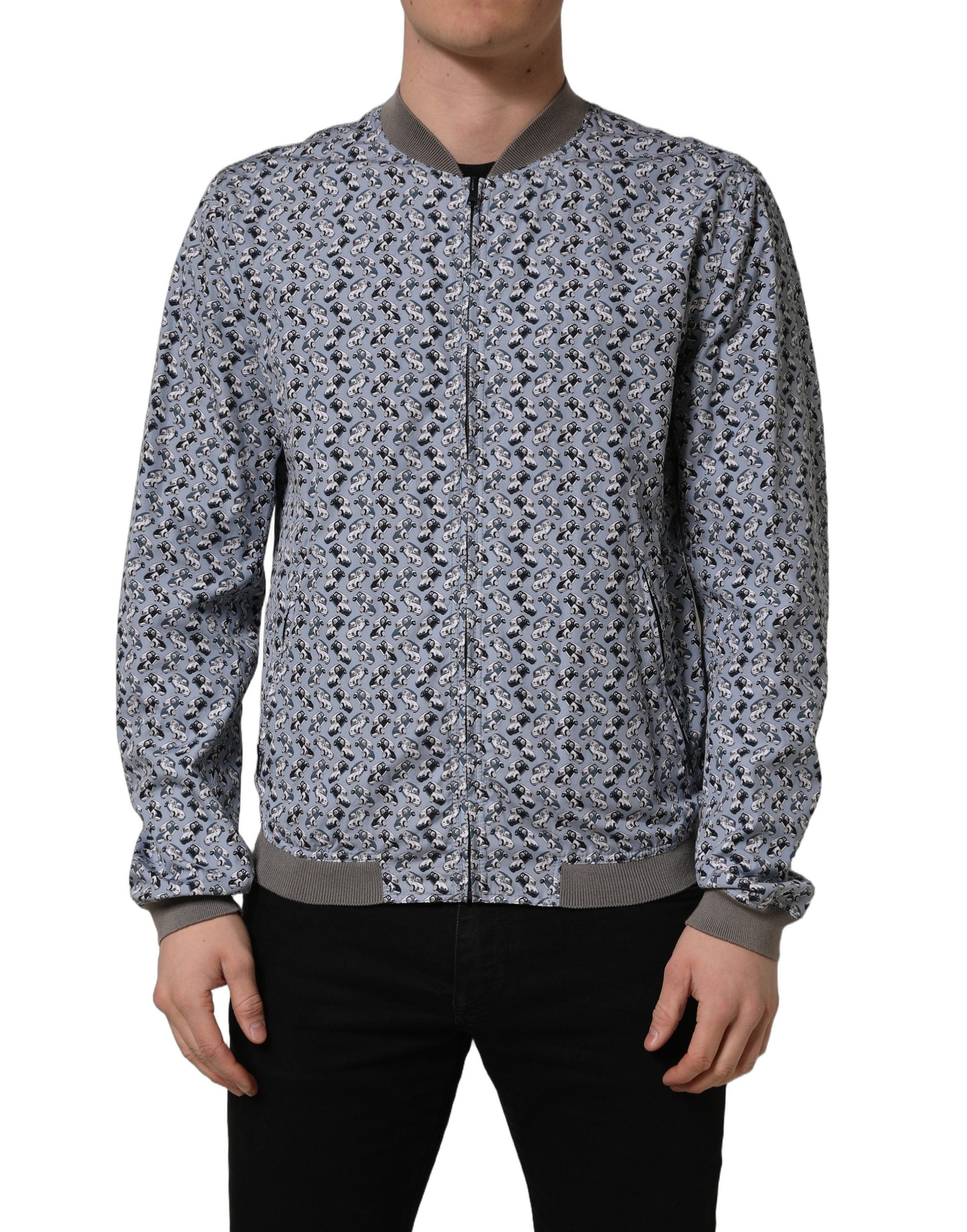Dolce & Gabbana Hellblaue Bomberjacke aus Baumwolle mit Auto-Print-3
