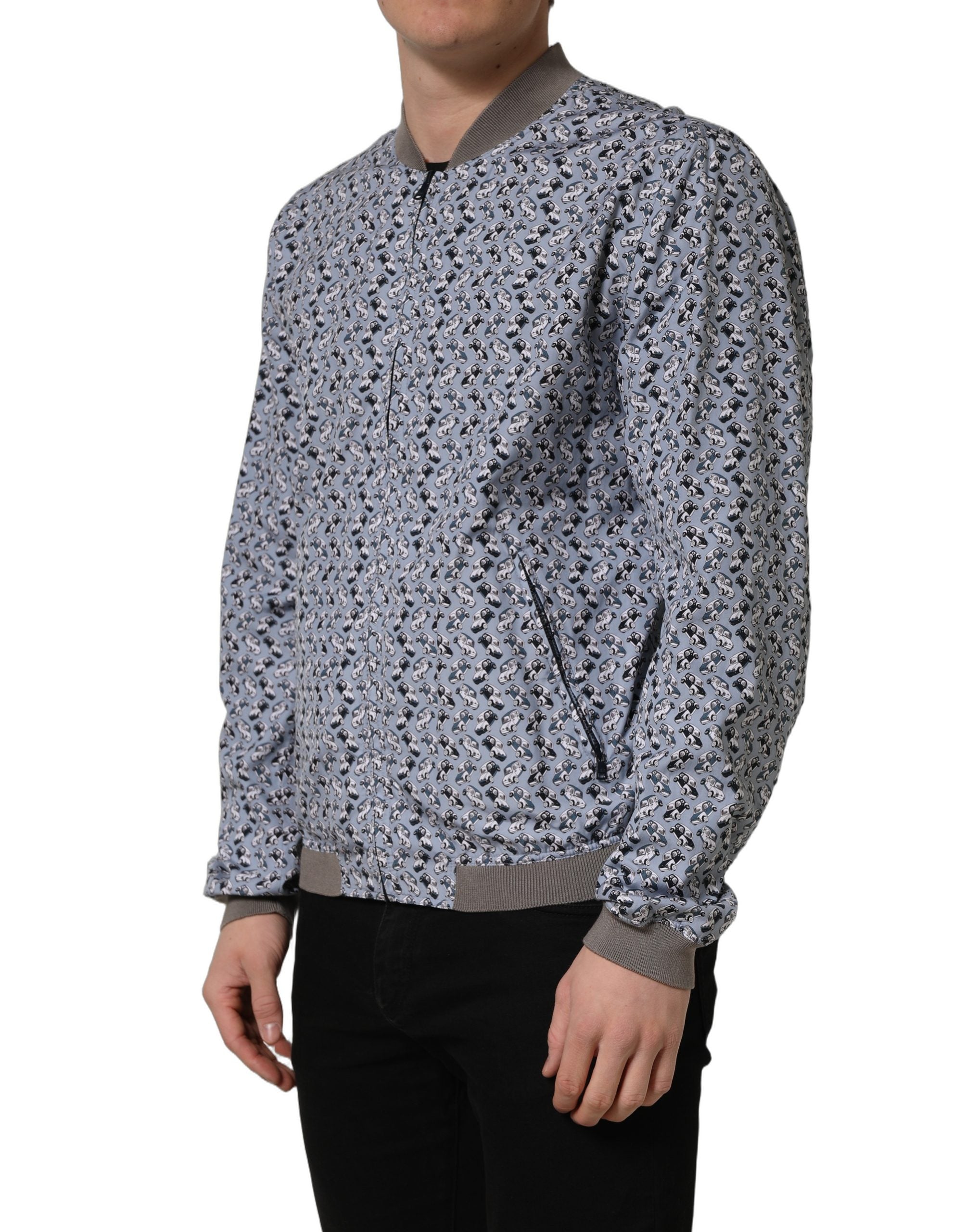 Dolce & Gabbana Hellblaue Bomberjacke aus Baumwolle mit Auto-Print-4
