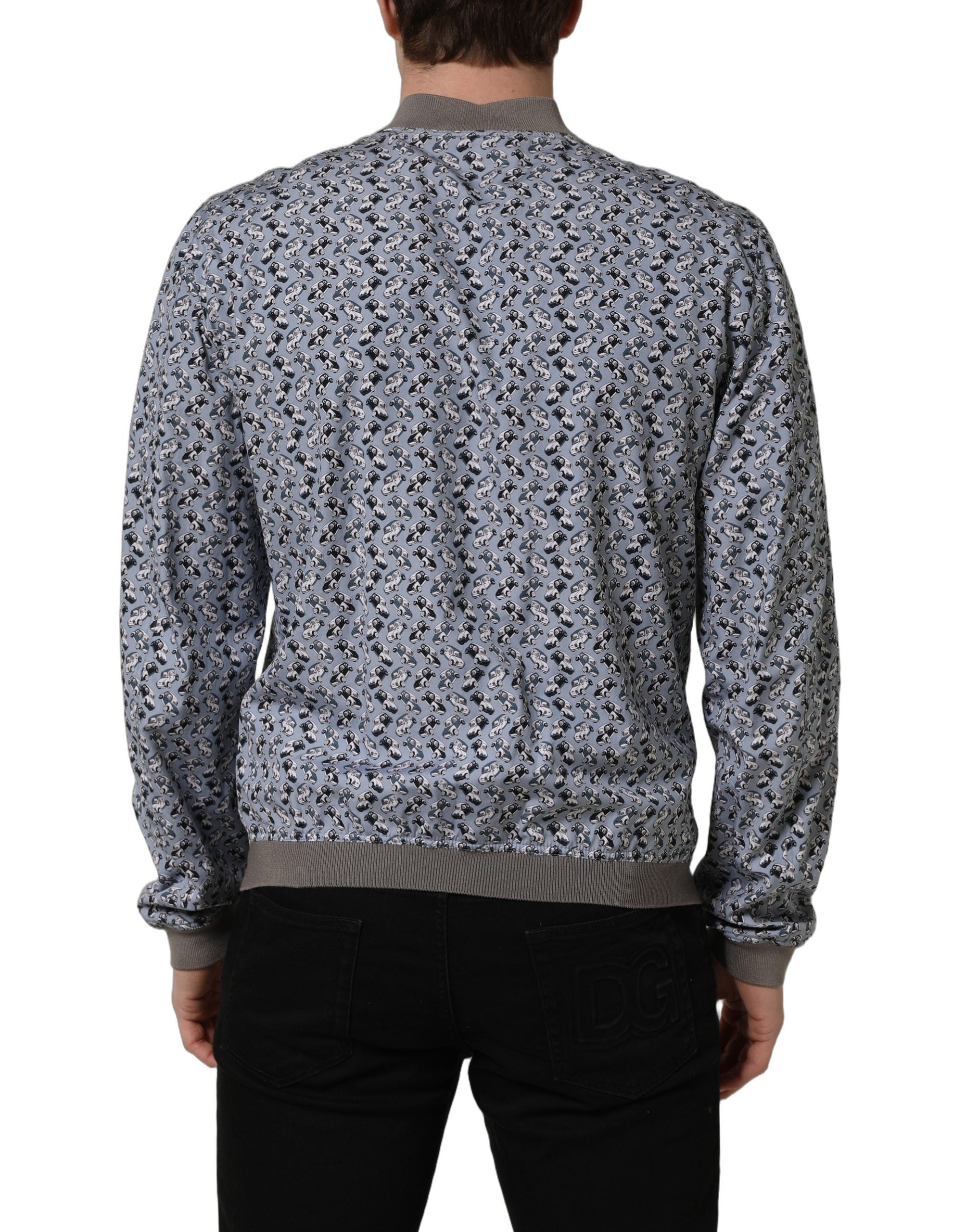 Dolce & Gabbana Hellblaue Bomberjacke aus Baumwolle mit Auto-Print-5