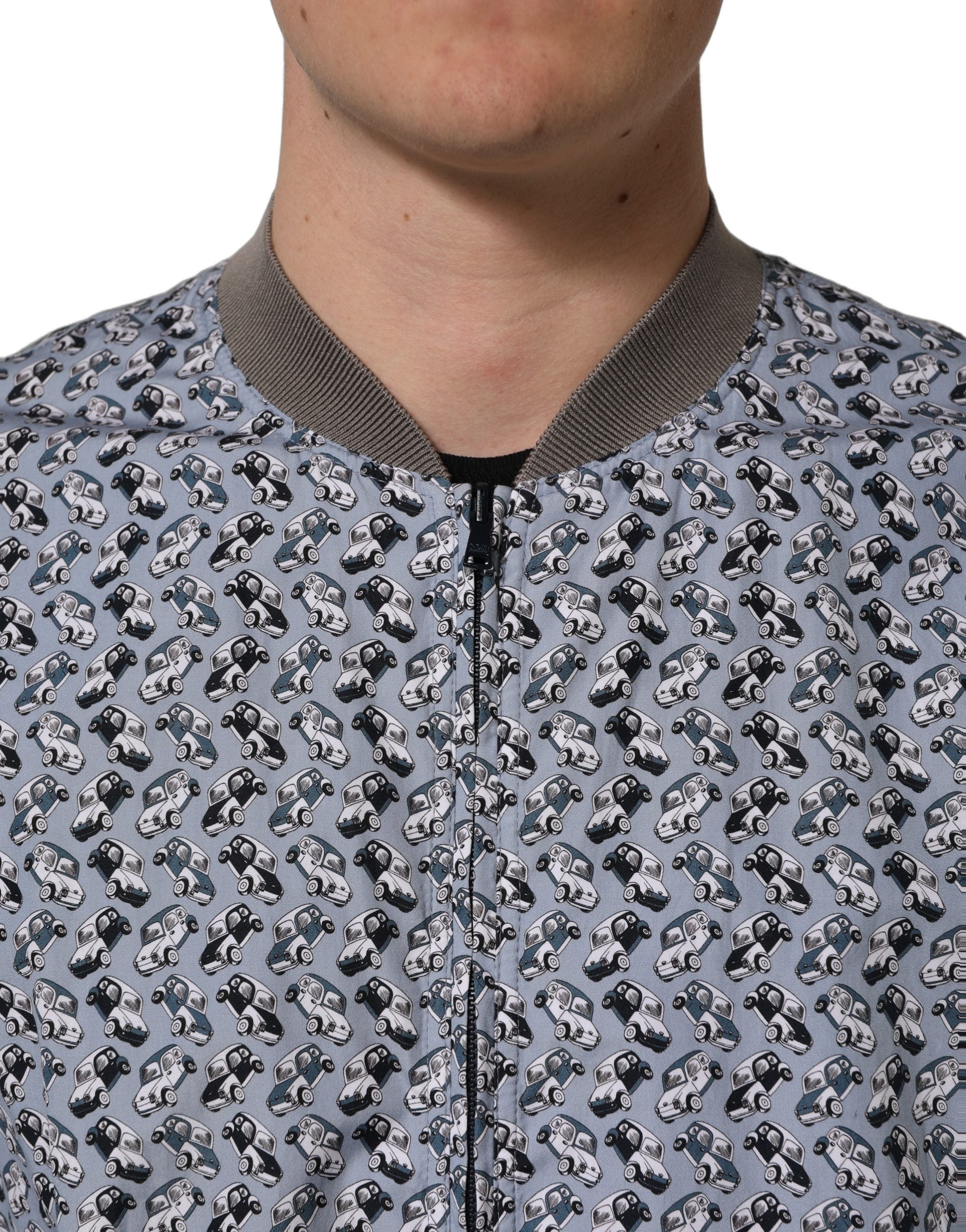 Dolce & Gabbana Hellblaue Bomberjacke aus Baumwolle mit Auto-Print-6