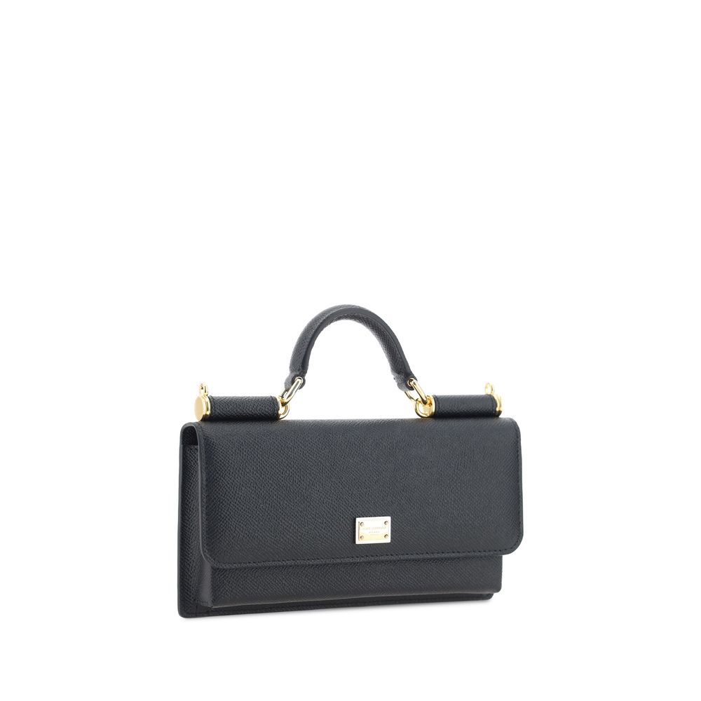 Dolce & Gabbana Schwarze Bos Taurus Kalbsleder Schultertasche-2