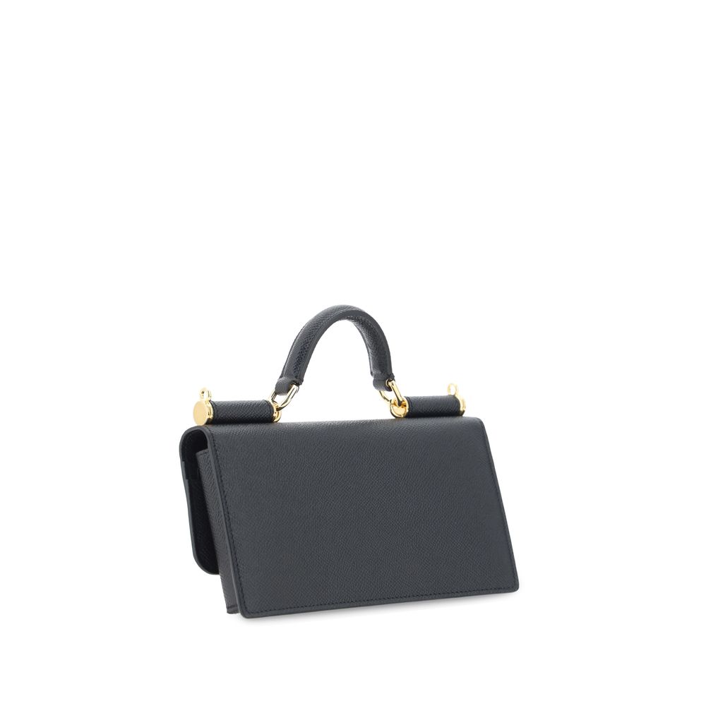 Dolce & Gabbana Schwarze Bos Taurus Kalbsleder Schultertasche-3