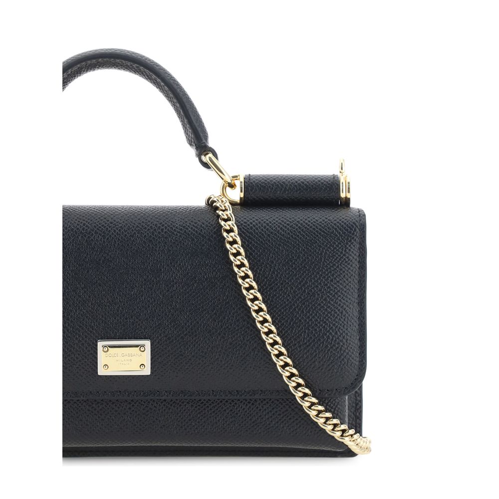 Dolce & Gabbana Schwarze Bos Taurus Kalbsleder Schultertasche-4