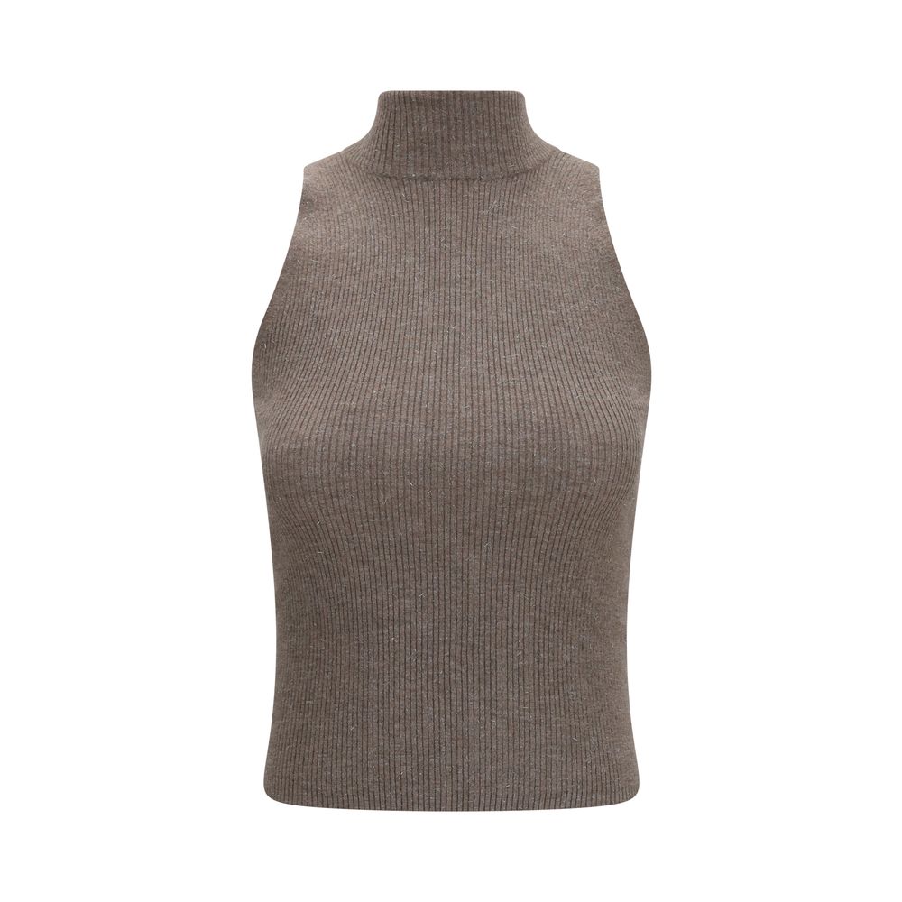Brunello Cucinelli Brauner Kaschmir-Strickpullover ohne Ärmel-1
