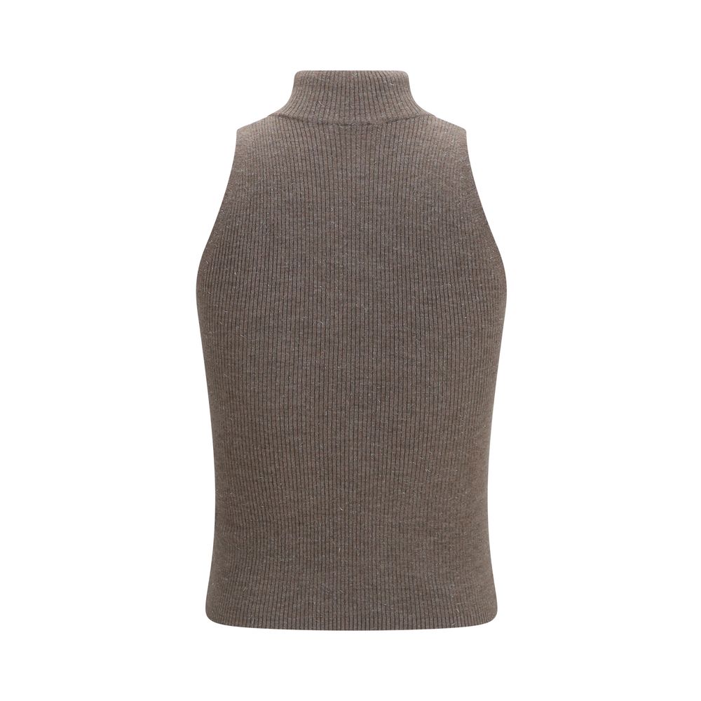 Brunello Cucinelli Brauner Kaschmir-Strickpullover ohne Ärmel-2