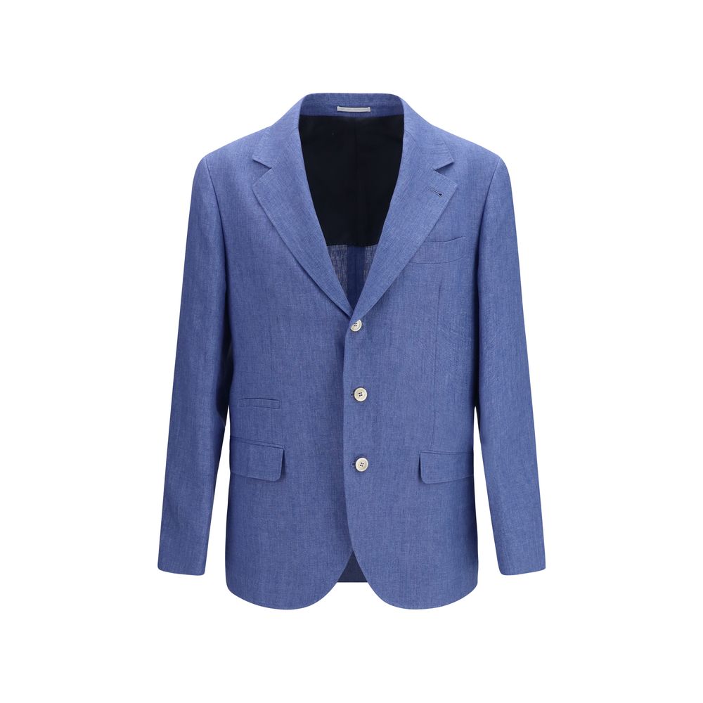 Brunello Cucinelli Blaue Leinen-Jacke in voller Länge-1