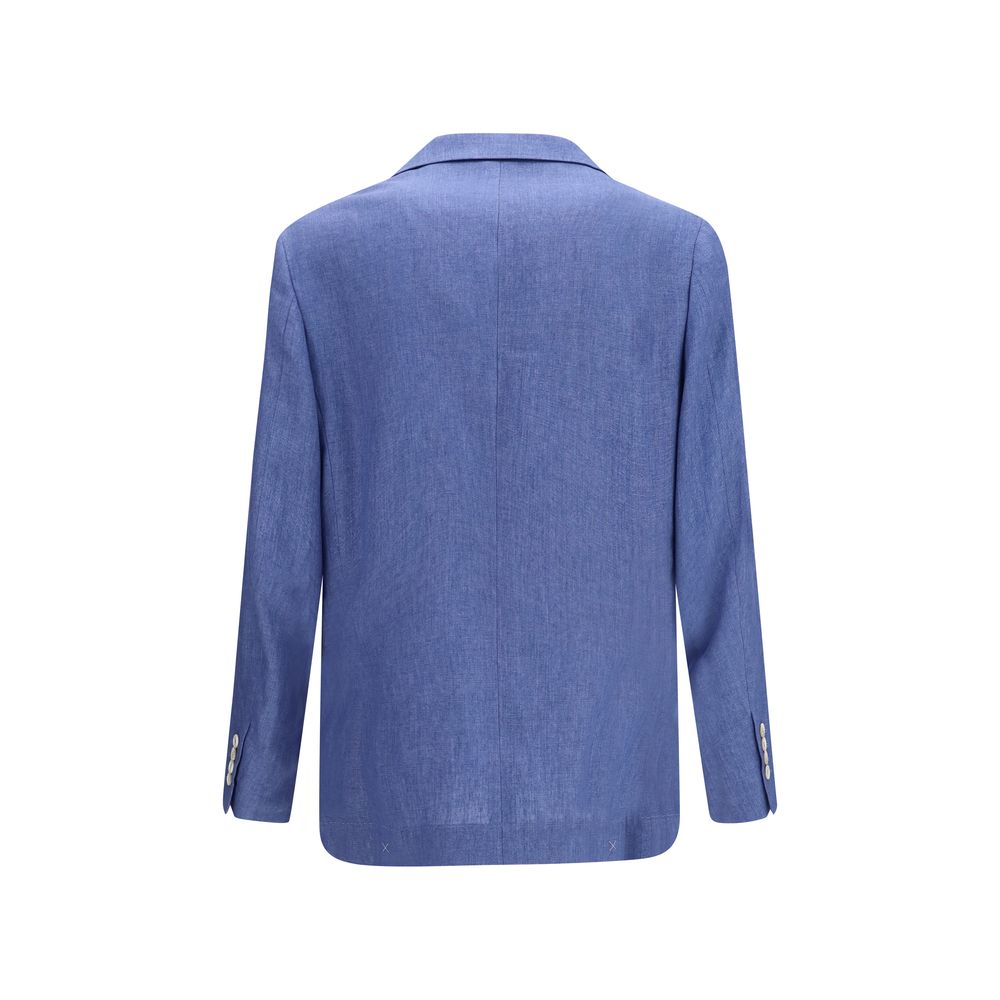 Brunello Cucinelli Blaue Leinen-Jacke in voller Länge-2