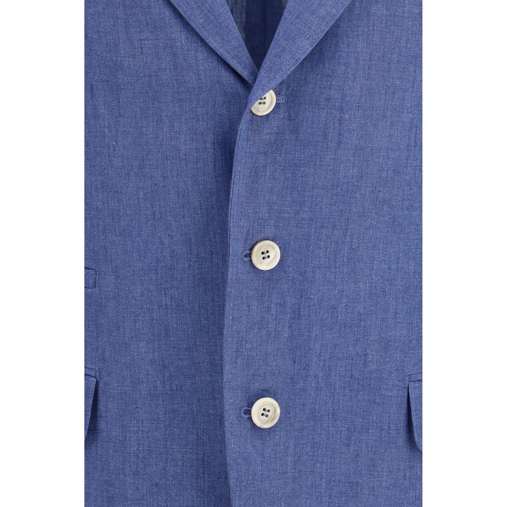 Brunello Cucinelli Blaue Leinen-Jacke in voller Länge-3