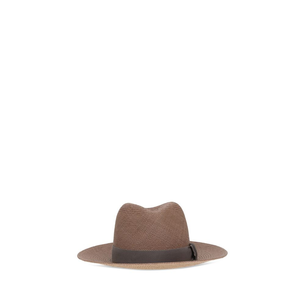 Brunello Cucinelli Brauner Stroh-Fedora-1