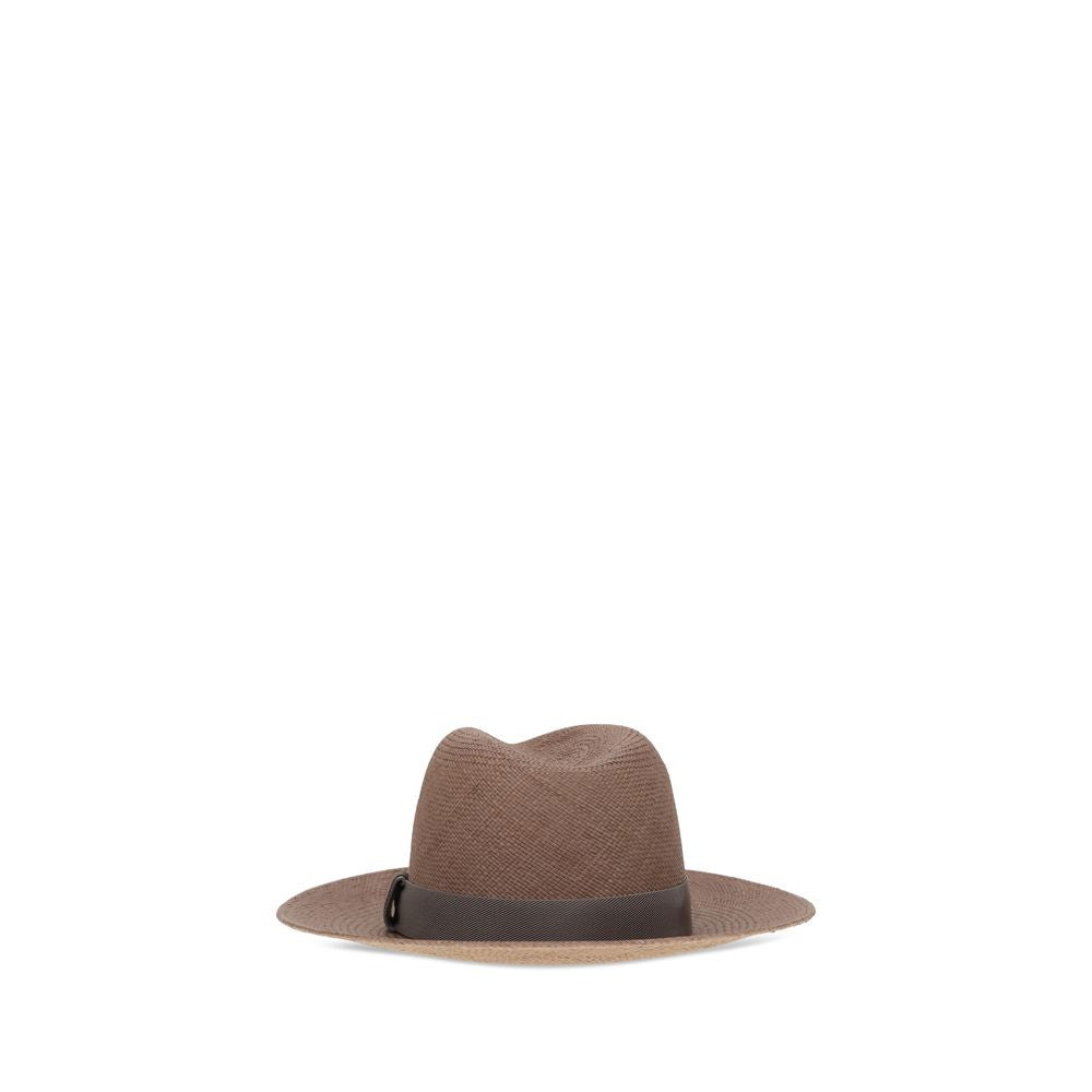 Brunello Cucinelli Brauner Stroh-Fedora-2
