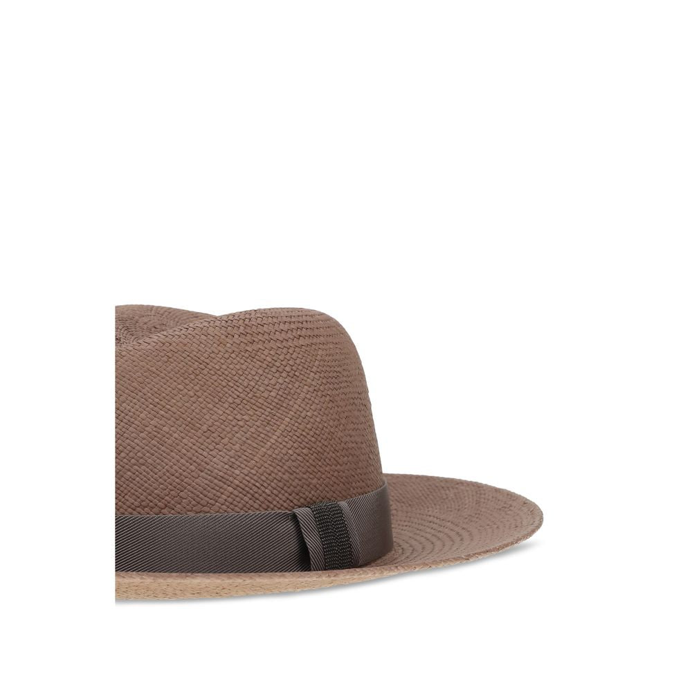Brunello Cucinelli Brauner Stroh-Fedora-3