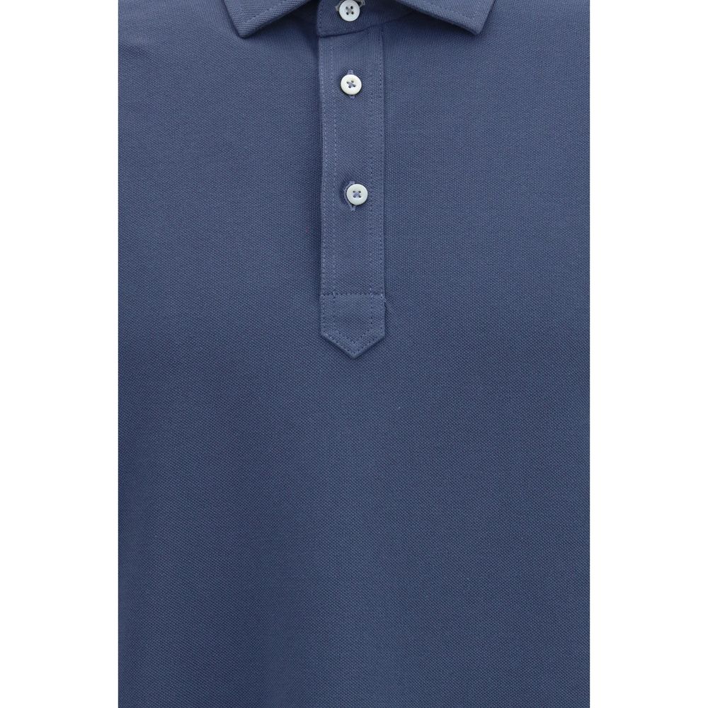 Brunello Cucinelli Blaues Baumwoll-Polohemd-3