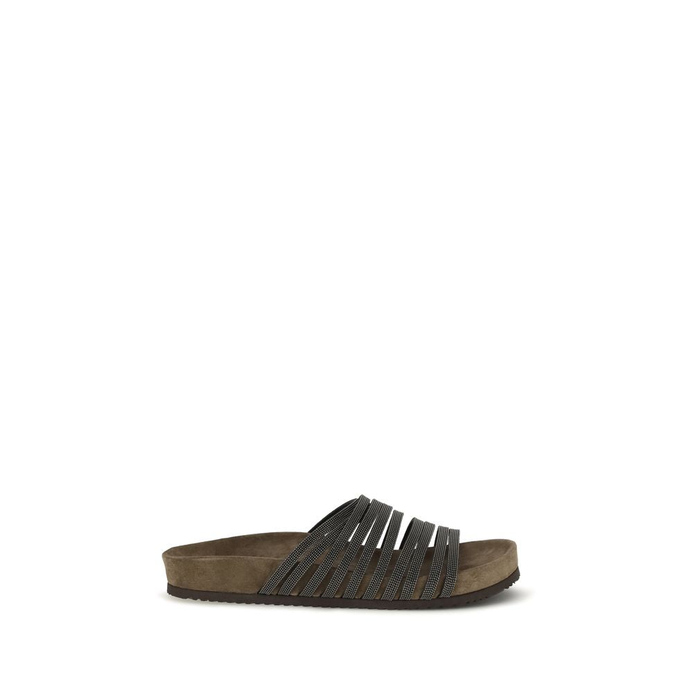Brunello Cucinelli Schwarze Bos Taurus Kalbsleder-Sandalen-1