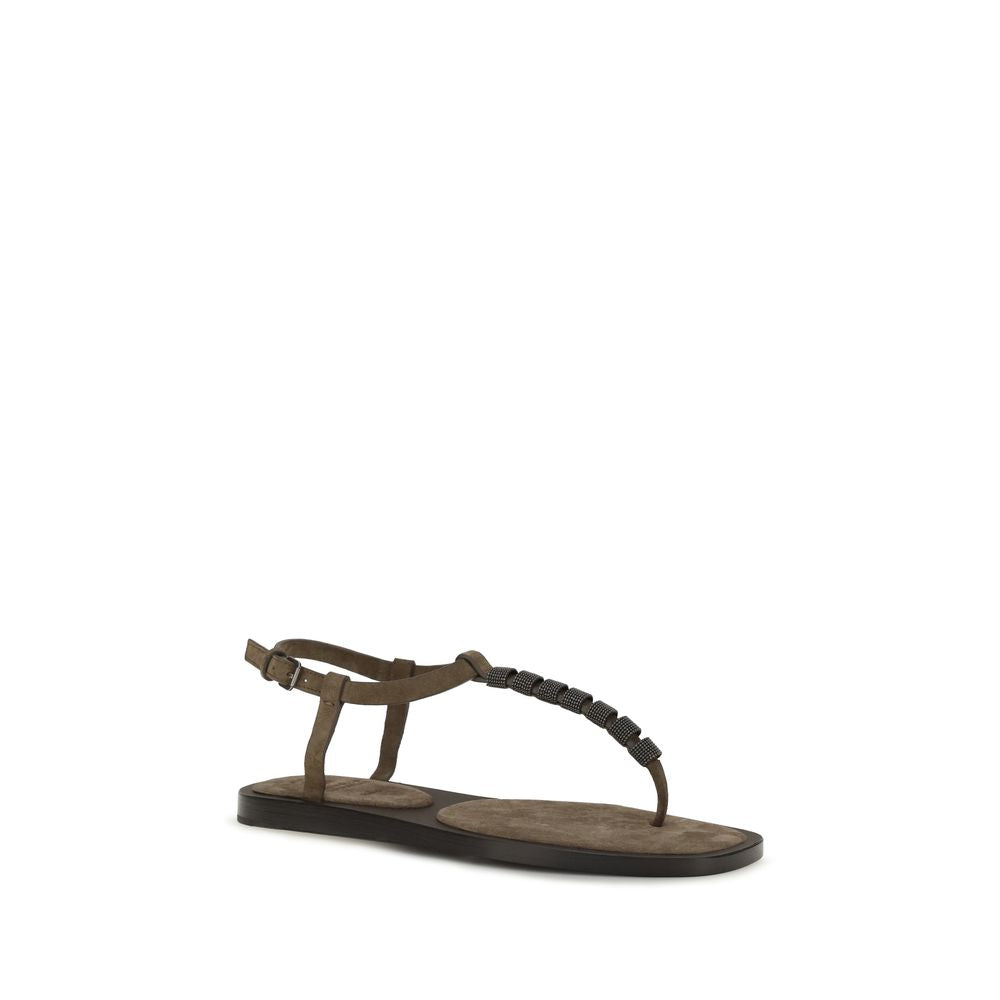 Brunello Cucinelli Braune Kalbsleder Bos Taurus Flache Sandalen-2