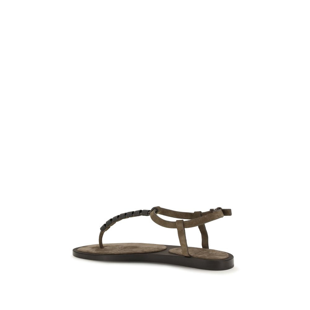 Brunello Cucinelli Braune Kalbsleder Bos Taurus Flache Sandalen-3