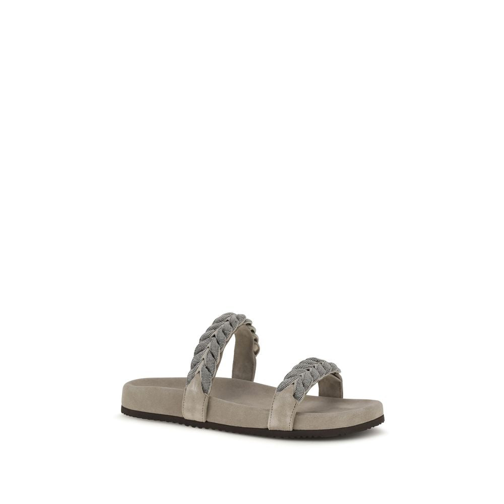 Brunello Cucinelli Graue Bos Taurus Kalbsleder-Sandalen-2