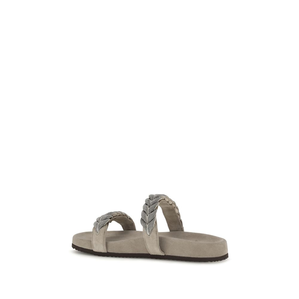 Brunello Cucinelli Graue Bos Taurus Kalbsleder-Sandalen-3