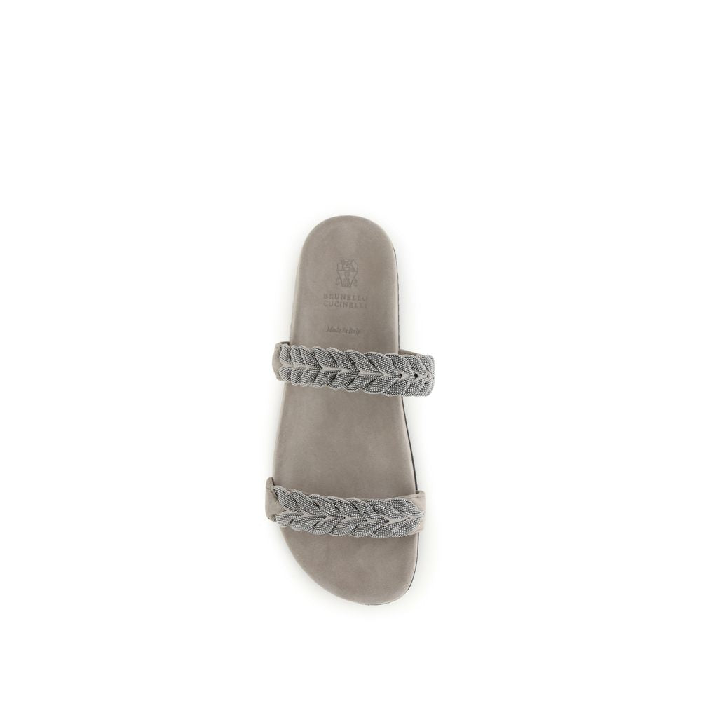 Brunello Cucinelli Graue Bos Taurus Kalbsleder-Sandalen-4