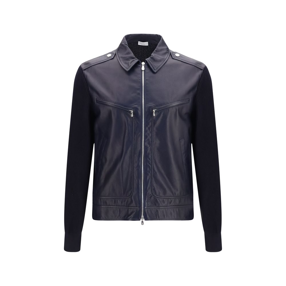 Brunello Cucinelli Blaue Kalbslederjacke Bos Taurus-1