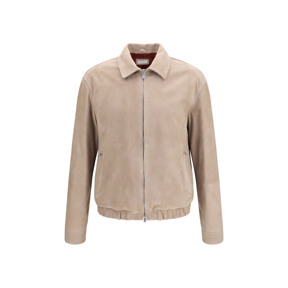 Brunello Cucinelli Beige Kalbsleder Bos Taurus Bomberjacke-1