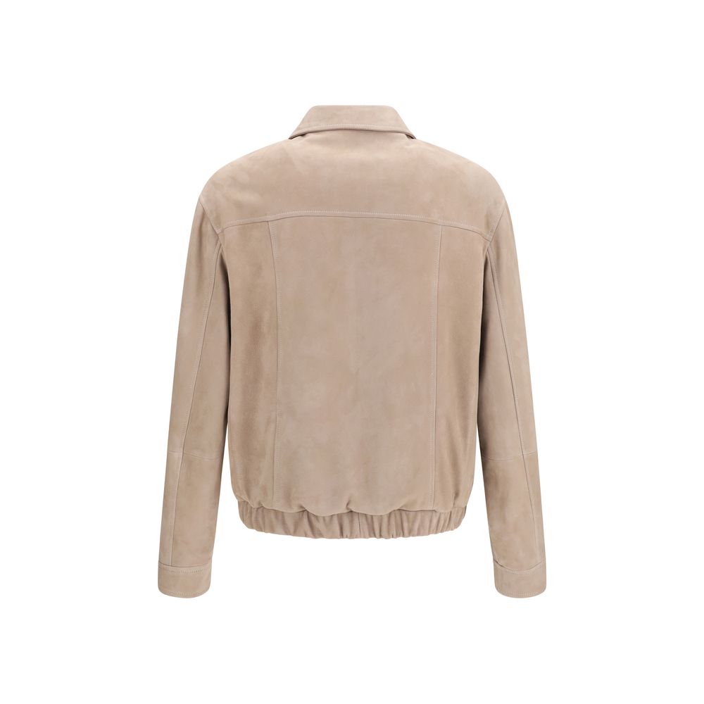 Brunello Cucinelli Beige Kalbsleder Bos Taurus Bomberjacke-2