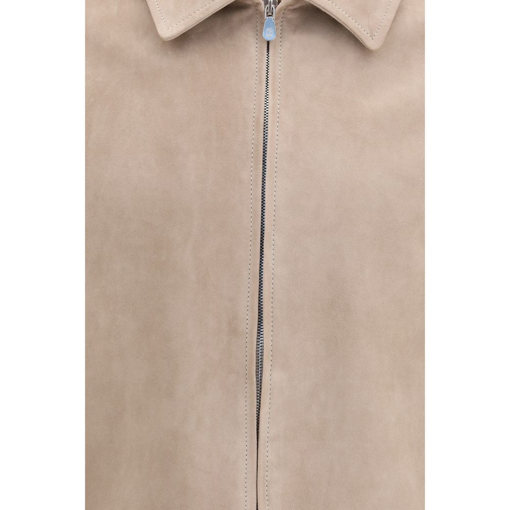 Brunello Cucinelli Beige Kalbsleder Bos Taurus Bomberjacke-3