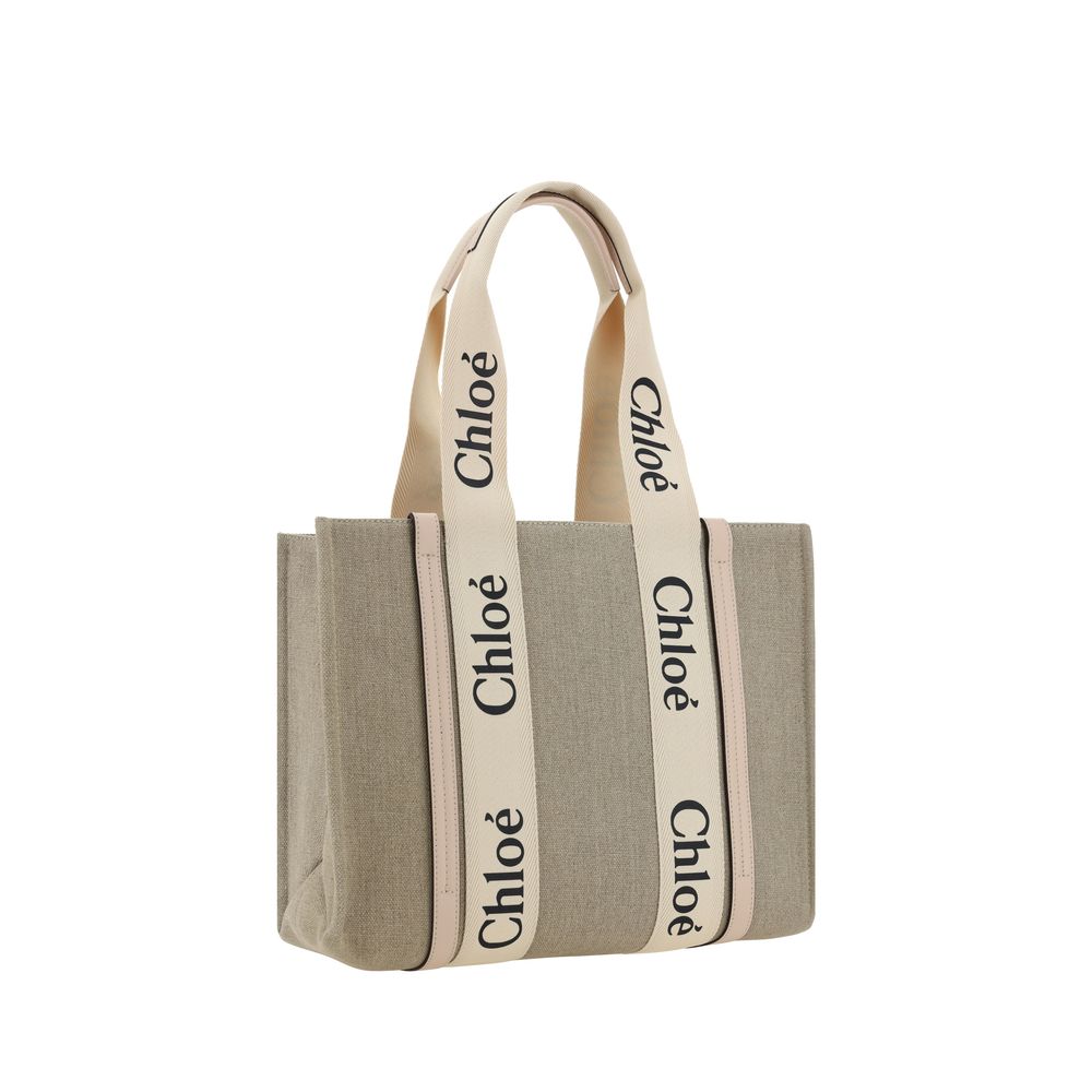 Chloé Beige Leinen Handtasche-2